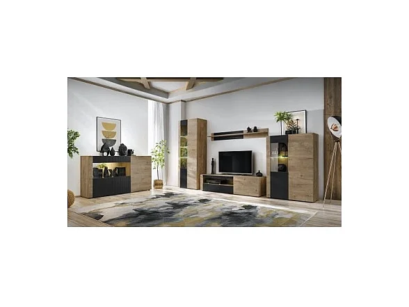 Buffet DOUM – Chêne clair et noir – L160 x H93 x P40 cm