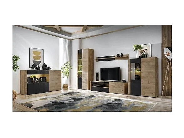 Buffet DOUM – Chêne clair et noir – L160 x H93 x P40 cm