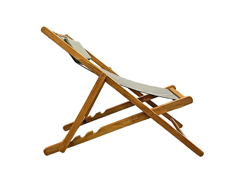 Chaise longue chilienne jardin en teck et toile vert sauge - ANCOLIE