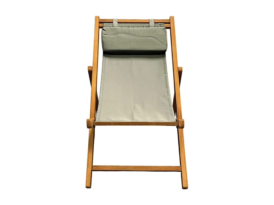 Chaise longue chilienne jardin en teck et toile vert sauge - ANCOLIE