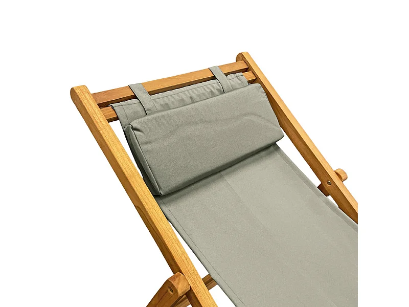 Chaise longue chilienne jardin en teck et toile vert sauge - ANCOLIE