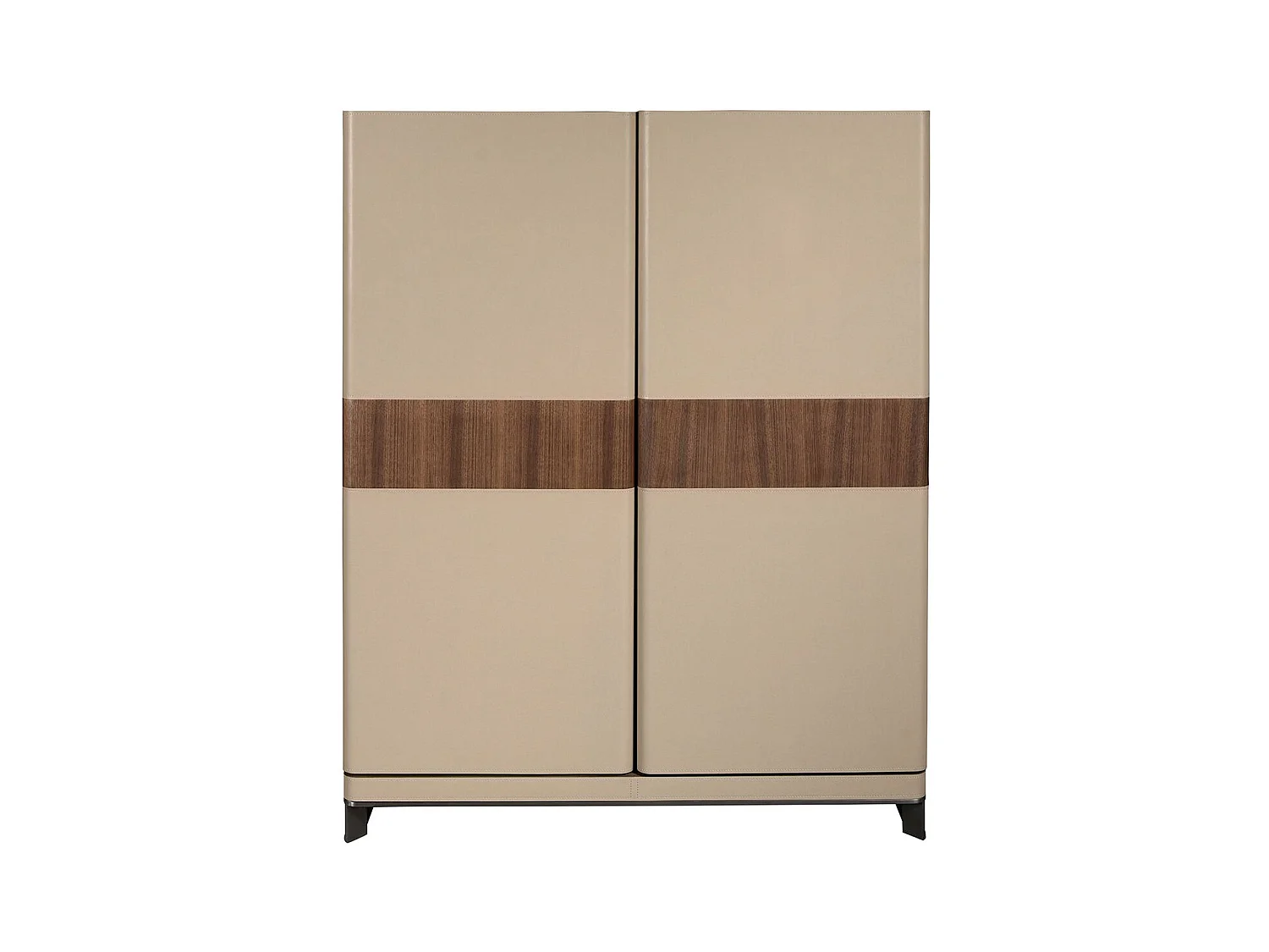 Buffet haut en cuir, noyer et acier poli