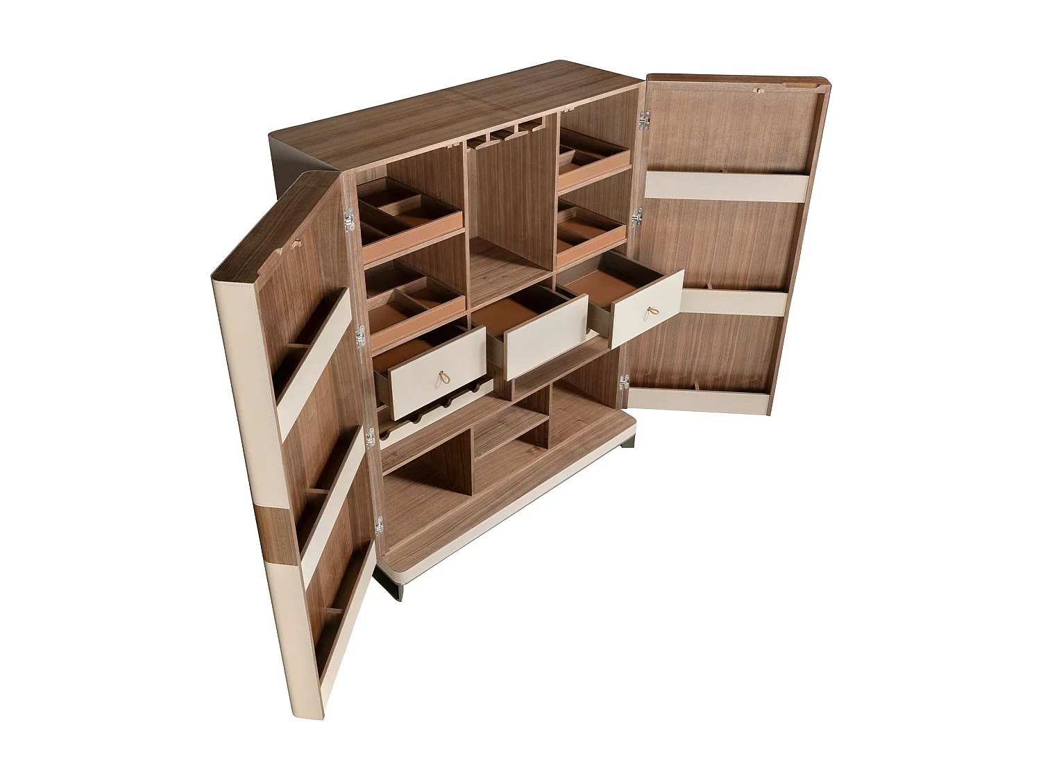 Buffet haut en similicuir, noyer et acier poli 3276 ANGEL CERDA