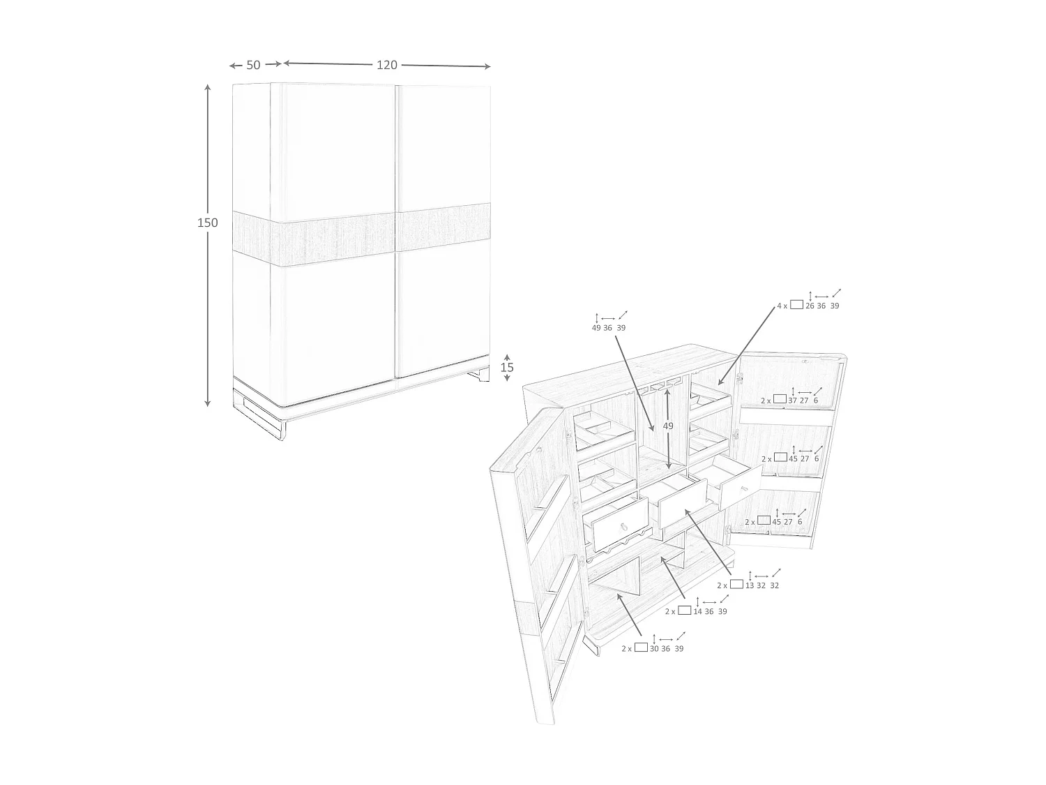 Hoge dressoir van kunstleer, notenhout en gepolijst staal 3276 ANGEL CERDA
