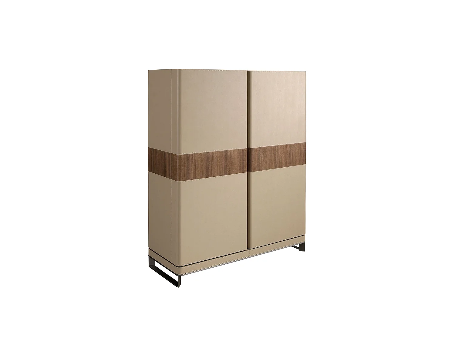 Buffet haut en similicuir, noyer et acier poli 3276 ANGEL CERDA