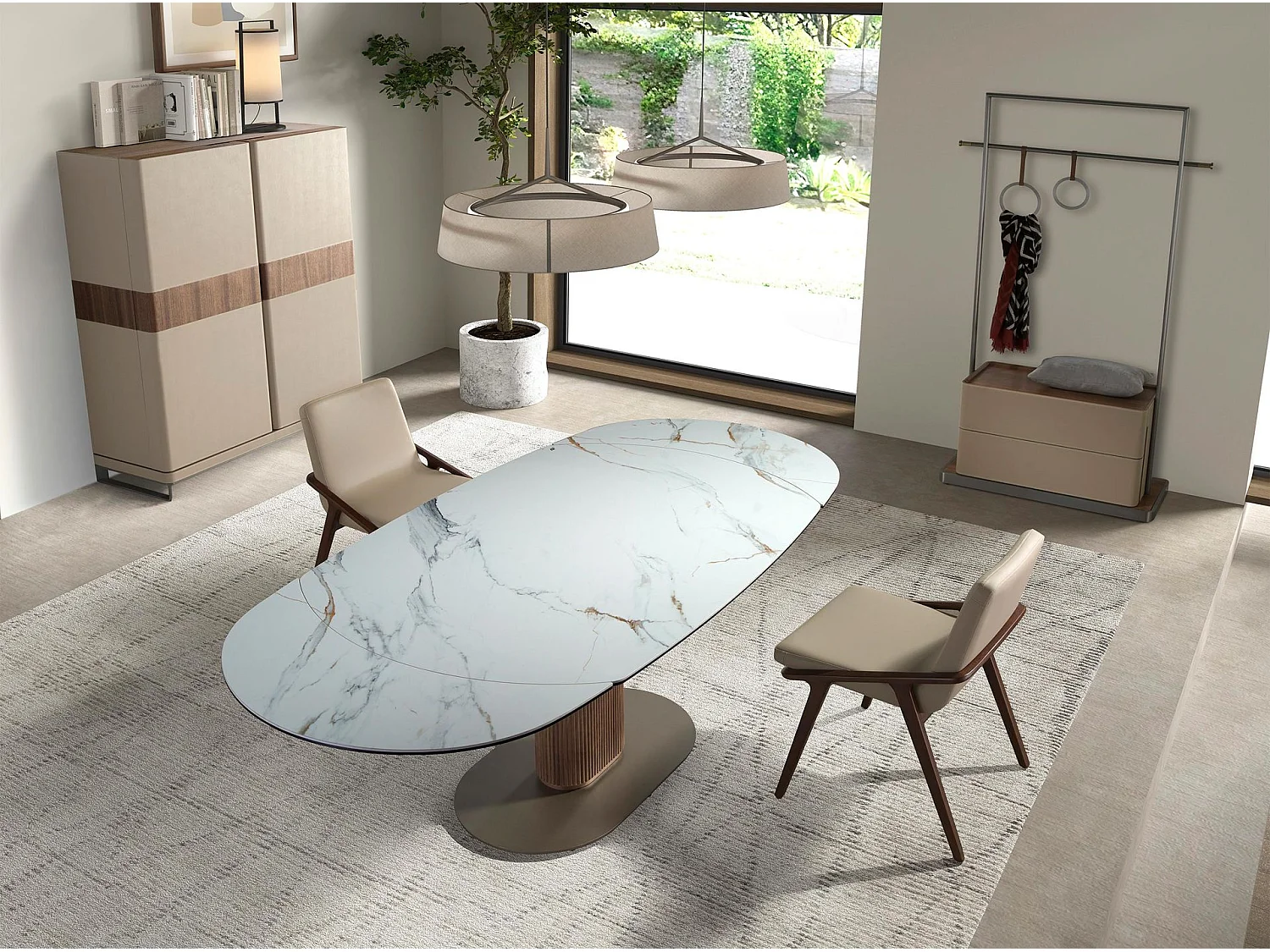 Buffet haut en similicuir, noyer et acier poli 3276 ANGEL CERDA