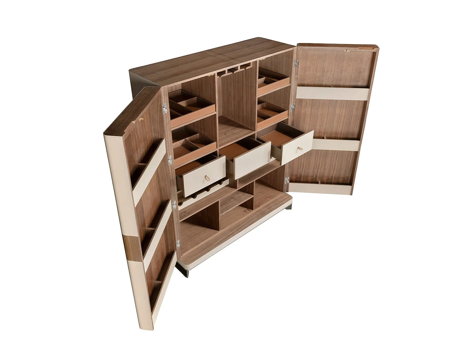Buffet haut en similicuir, noyer et acier poli 3276 ANGEL CERDA
