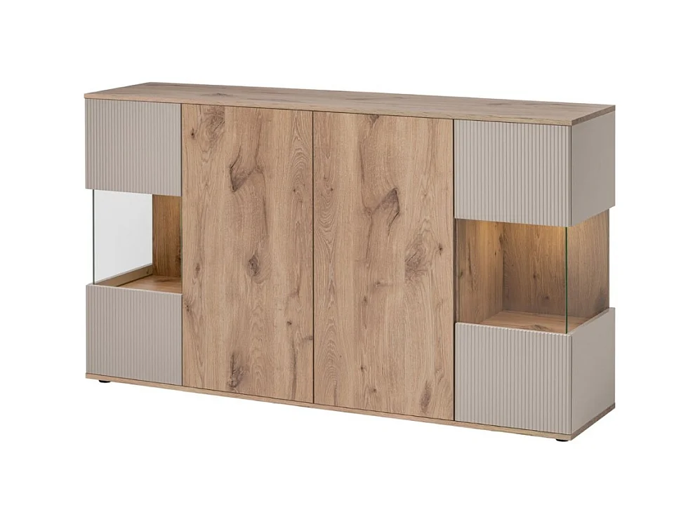 Buffet ERINA – 2 portes, 4 tiroirs – Chêne clair & beige