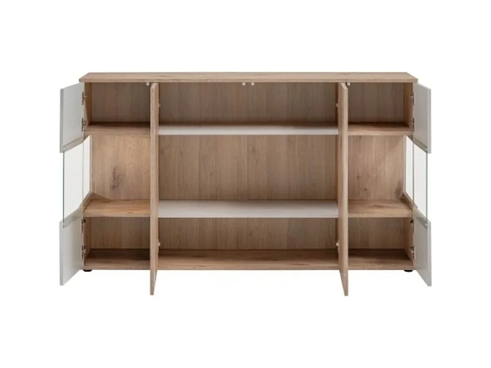 Buffet ERINA – 2 portes, 4 tiroirs – Chêne clair & beige