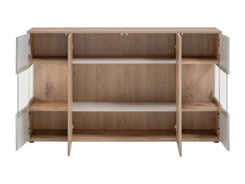 Buffet ERINA – 2 portes, 4 tiroirs – Chêne clair & beige