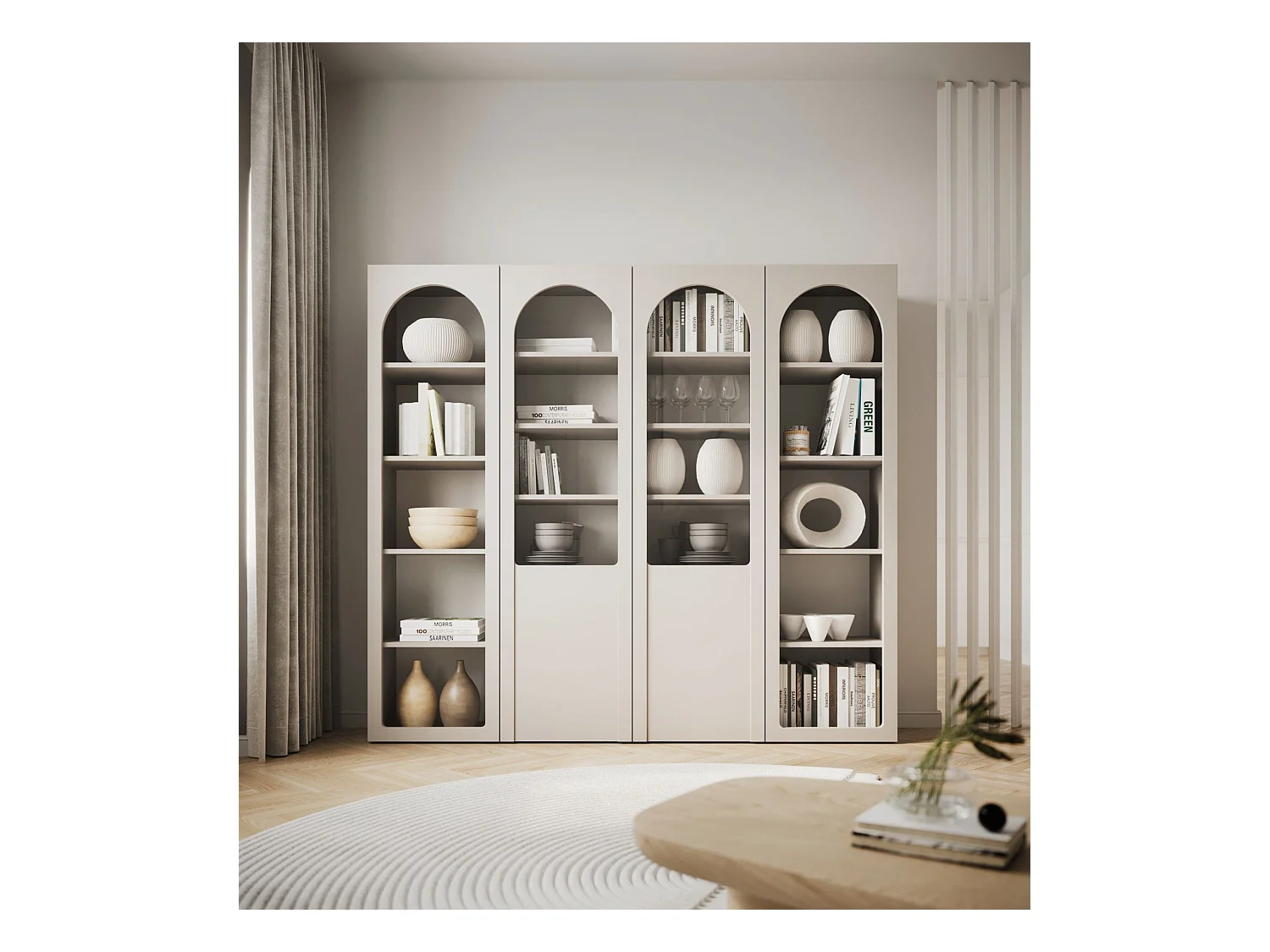 Étagère avec forme arquée – 5 compartiments ouverts – gris cachemire