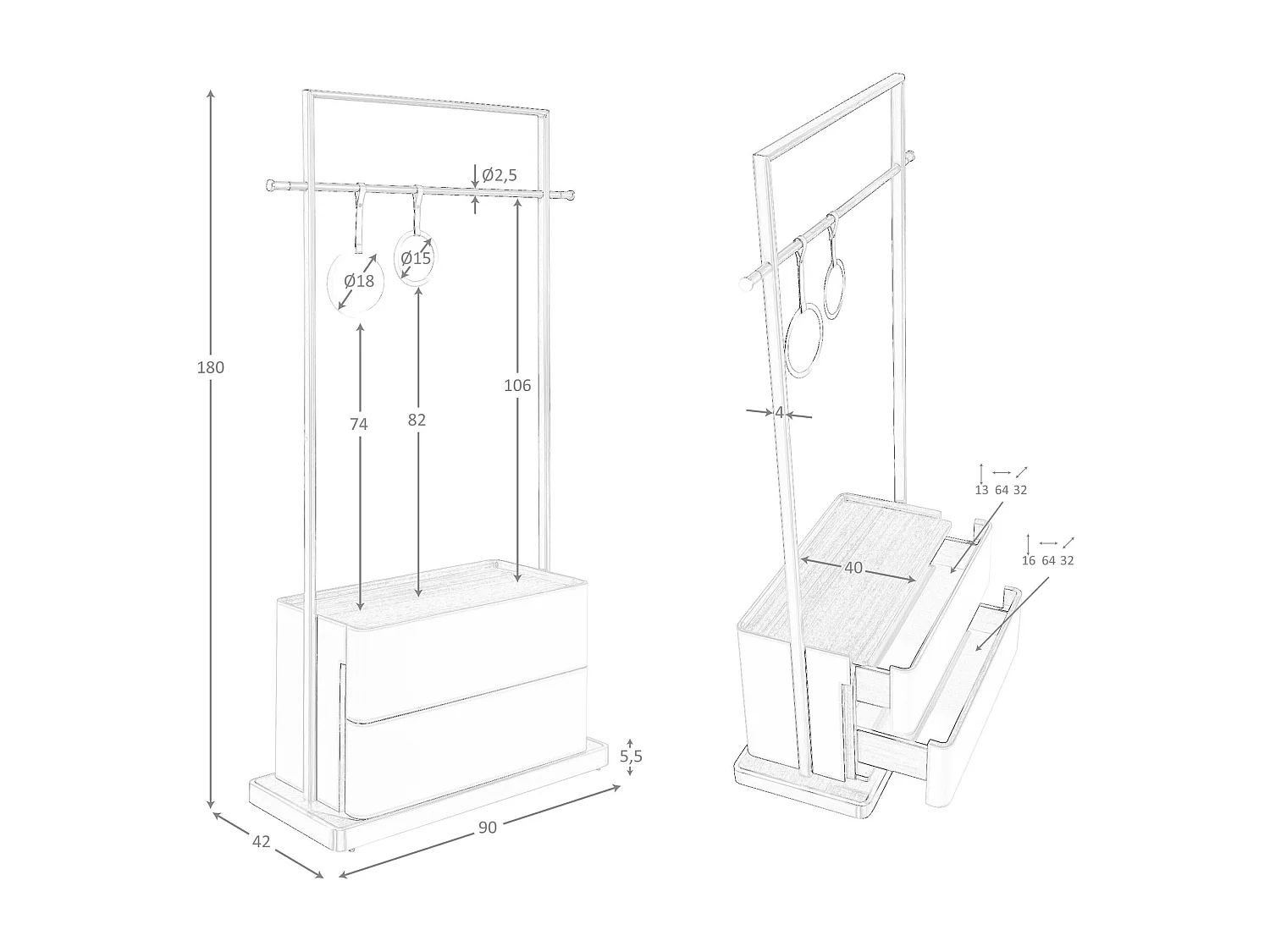 Porte-manteau en cuir de vison, noyer et acier inoxydable 3282 ANGEL CERDA