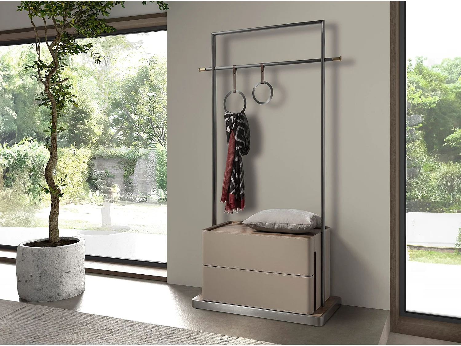 Porte-manteau en similicuir vison, noyer et acier inoxydable 3282 ANGEL CERDA