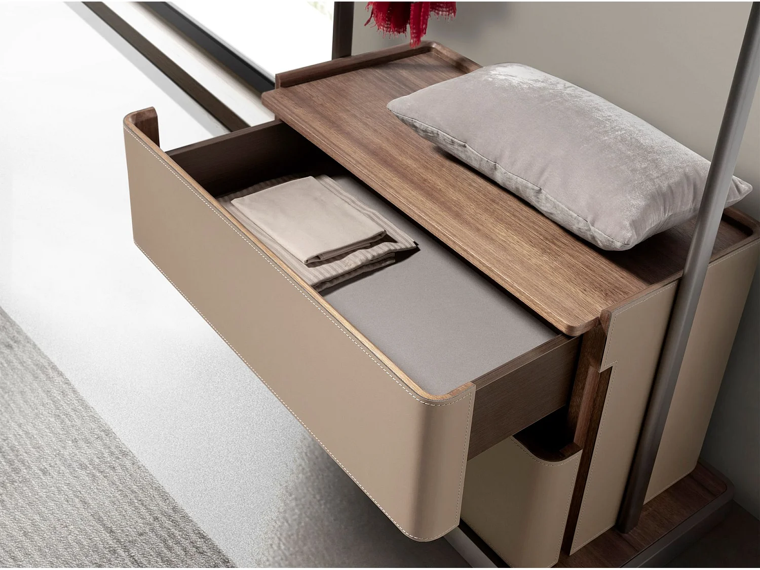 Porte-manteau en similicuir vison, noyer et acier inoxydable 3282 ANGEL CERDA