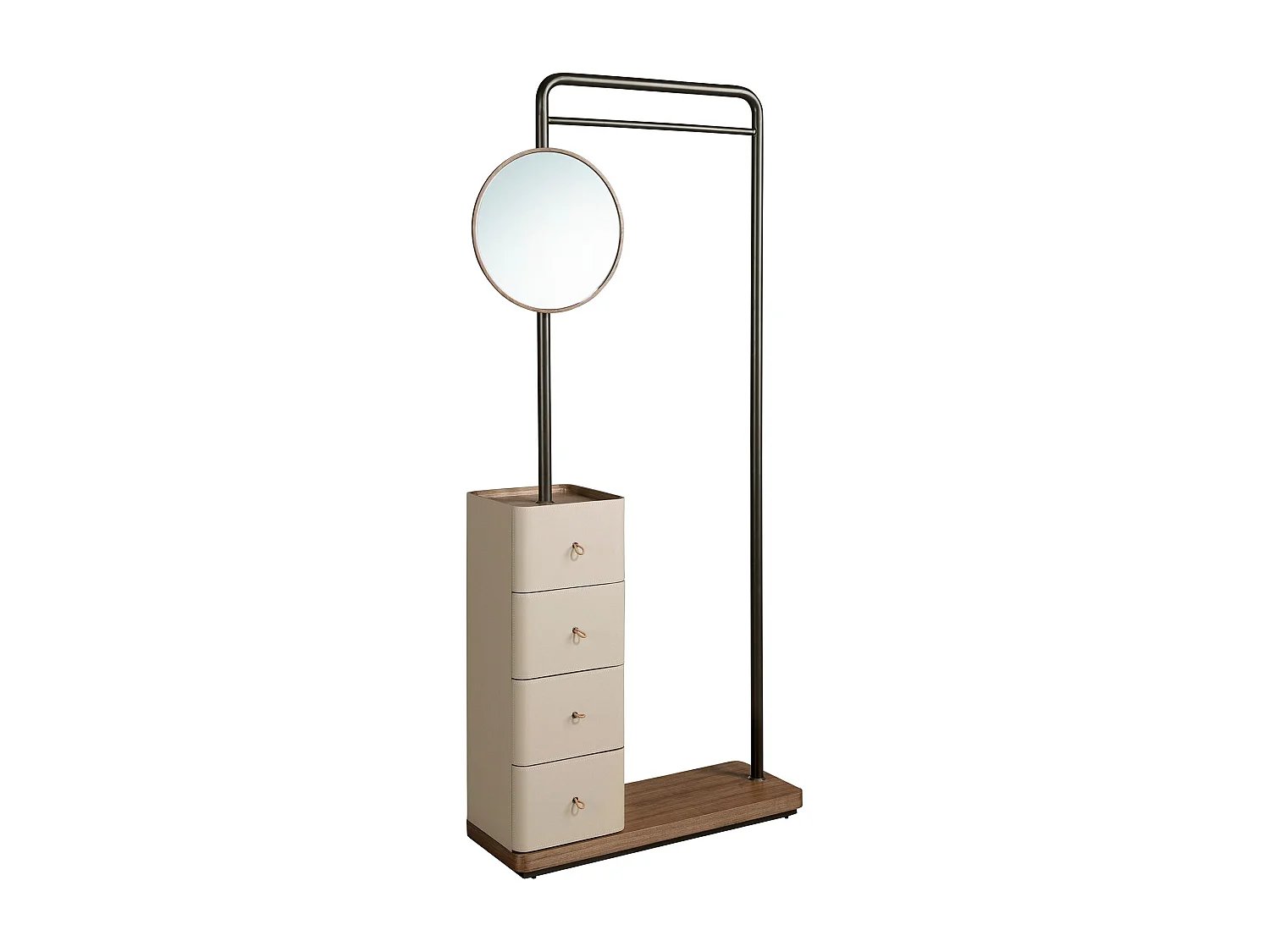 Porte-manteau en similicuir vison, noyer et acier noir avec miroir 3281 ANGEL CERDA