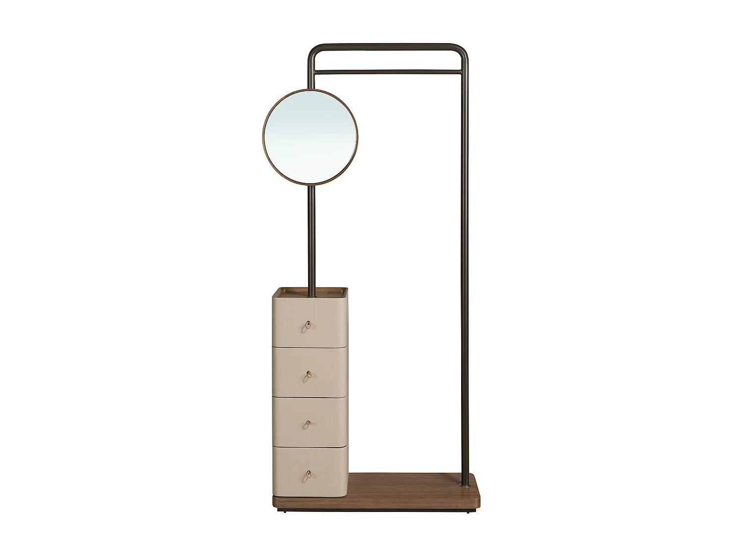 Porte-manteau en similicuir vison, noyer et acier noir avec miroir 3281 ANGEL CERDA