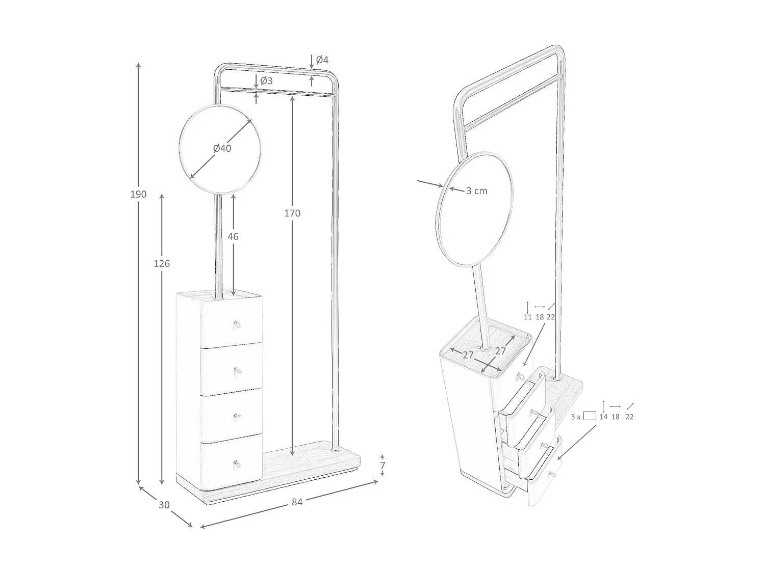 Porte-manteau en similicuir vison, noyer et acier noir avec miroir 3281 ANGEL CERDA