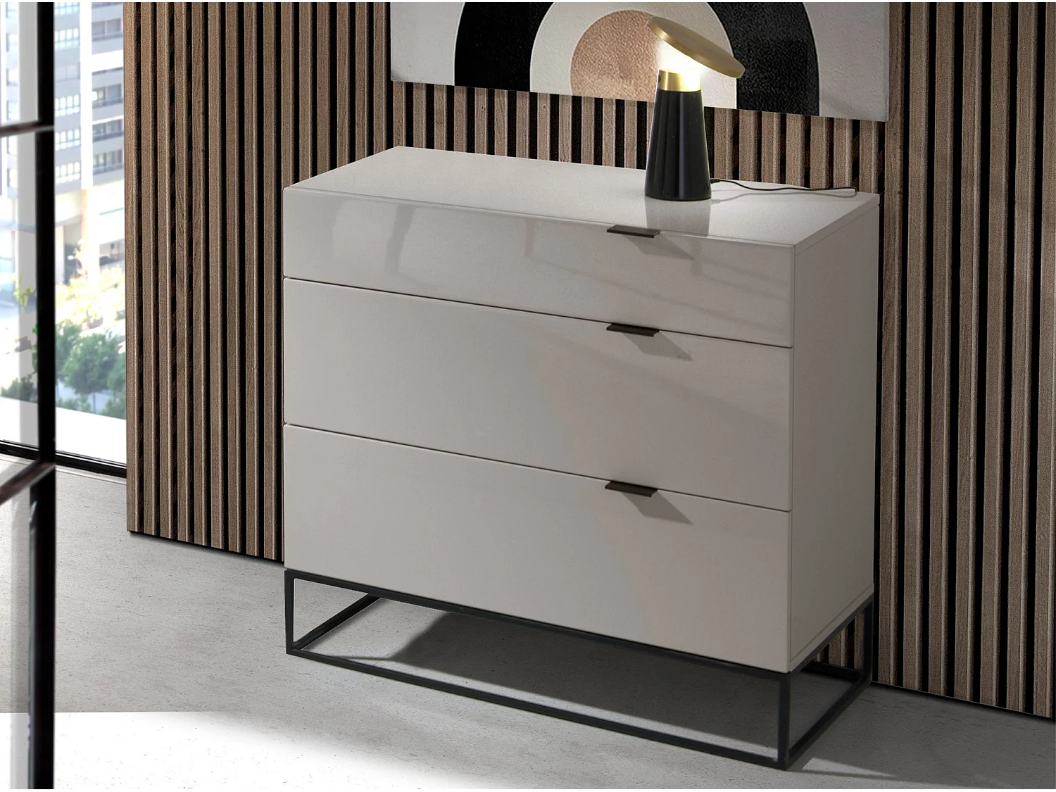 Table de chevet en cuir, noyer et acier poli 7204 ANGEL CERDA