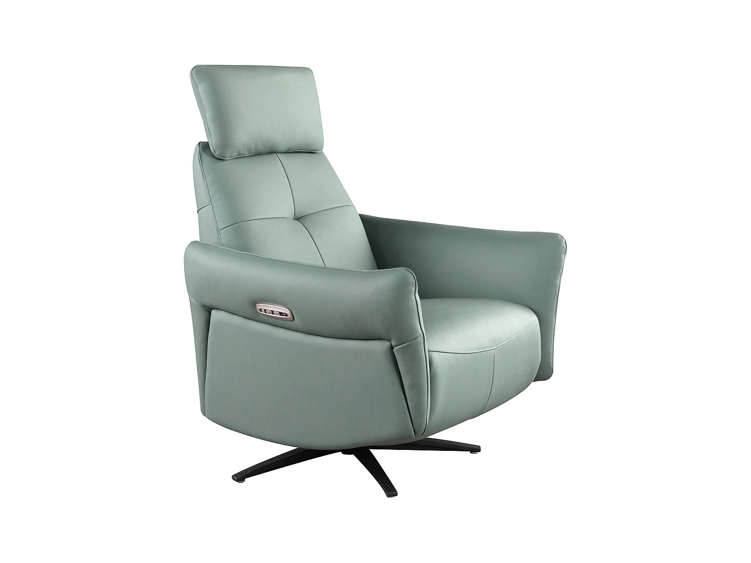 Fauteuil relax pivotant en cuir vert turquoise