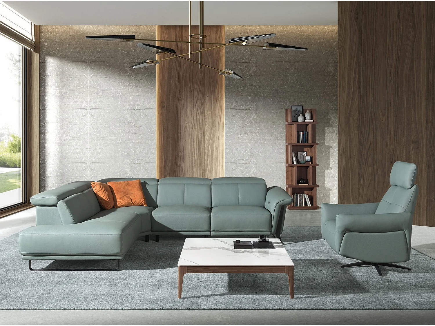 Poltrona relax girevole in pelle verde turchese 5174 ANGEL CERDA