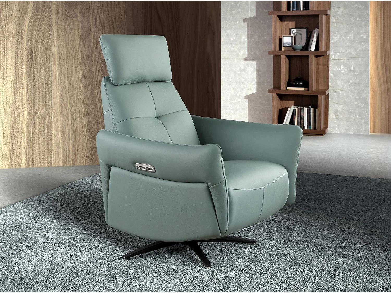 Poltrona relax girevole in pelle verde turchese 5174 ANGEL CERDA