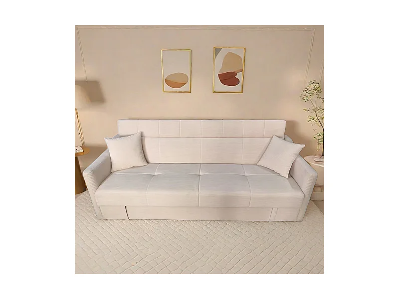 Canapé convertible avec coffre en velours cotelé beige 3 places ADARE