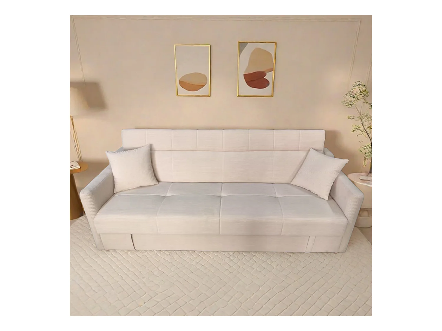 Canapé convertible avec coffre en velours cotelé beige 3 places ADARE