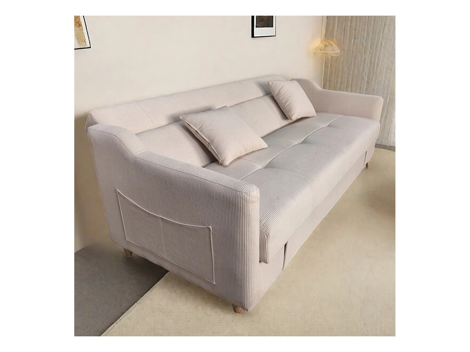 Canapé convertible avec coffre en velours cotelé beige 3 places ADARE