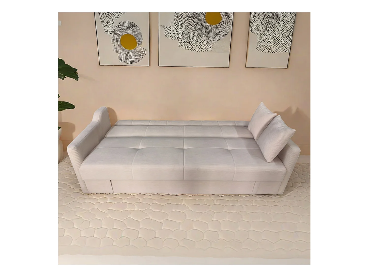 Canapé convertible avec coffre en velours cotelé beige 3 places ADARE