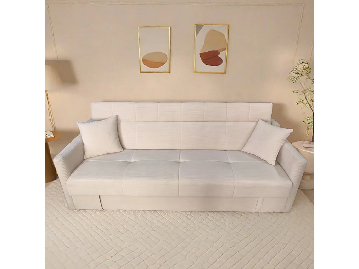 Canapé convertible avec coffre en velours cotelé beige 3 places ADARE