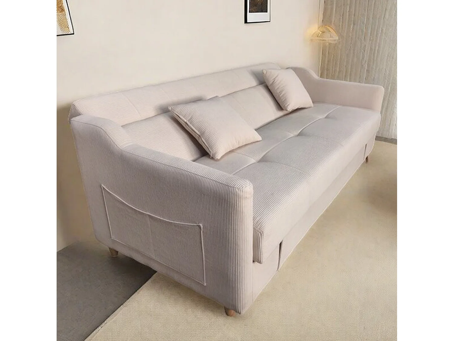 Canapé convertible avec coffre en velours cotelé beige 3 places ADARE