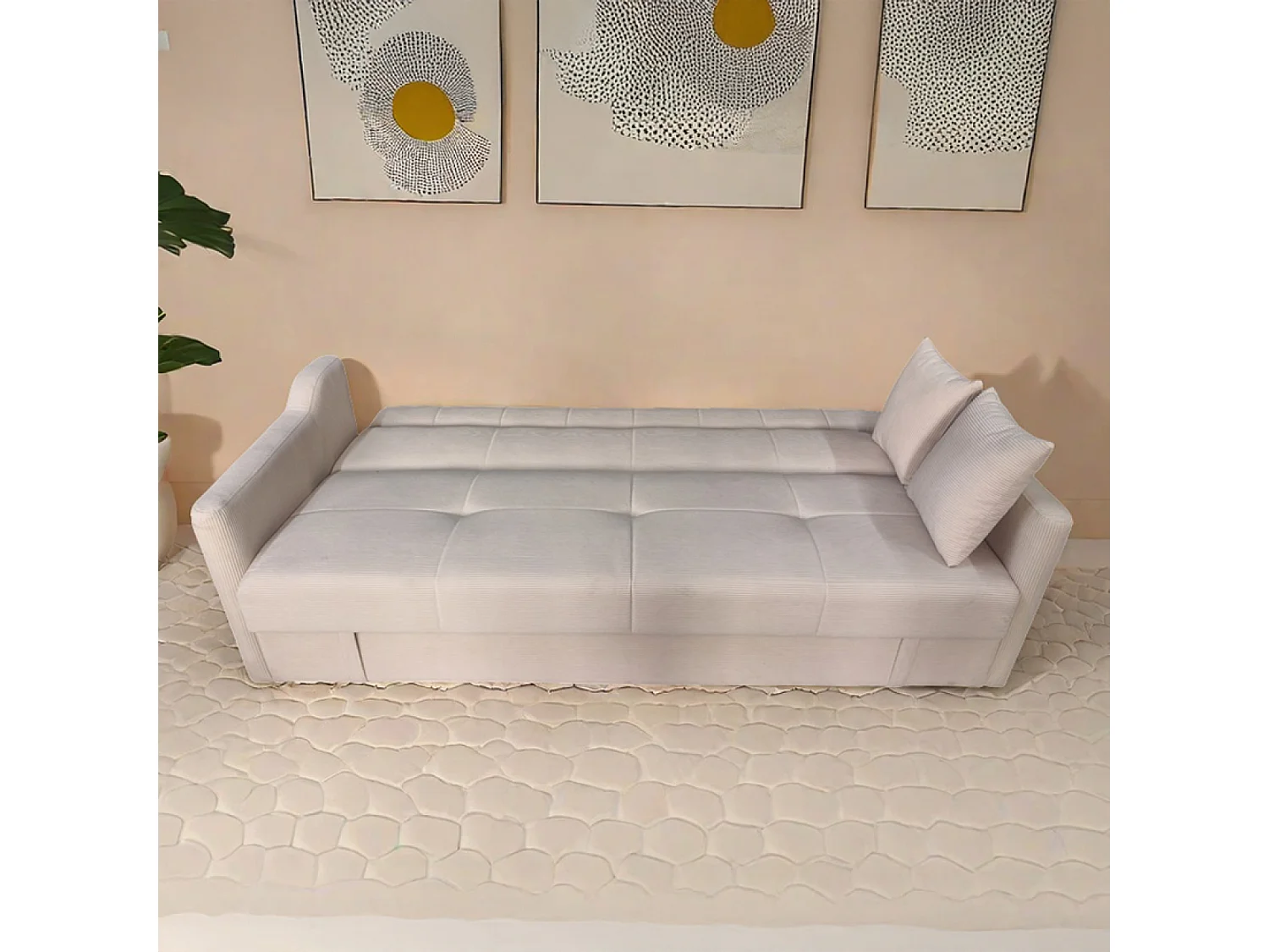 Canapé convertible avec coffre en velours cotelé beige 3 places ADARE