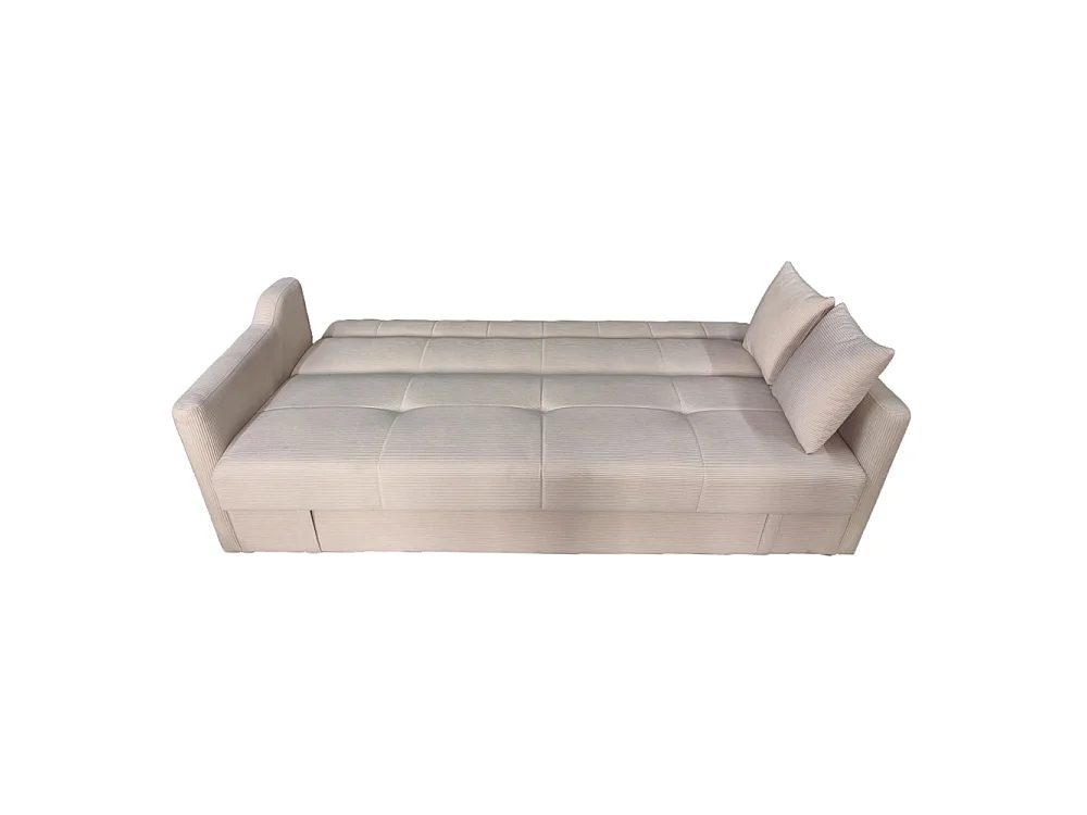 Canapé convertible 3 places avec coffre en velours cotele beige ADARE
