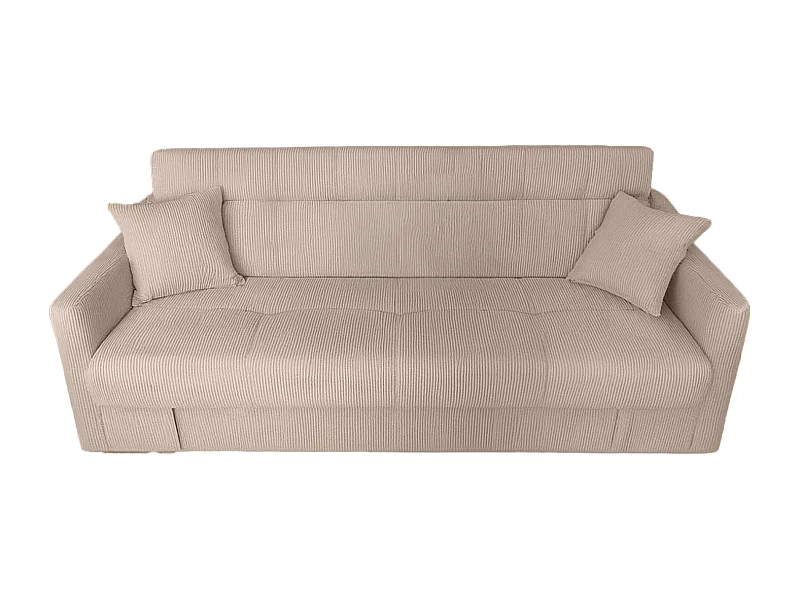 ADARE - Canapé convertible avec coffre en velours côtelé beige 3 places