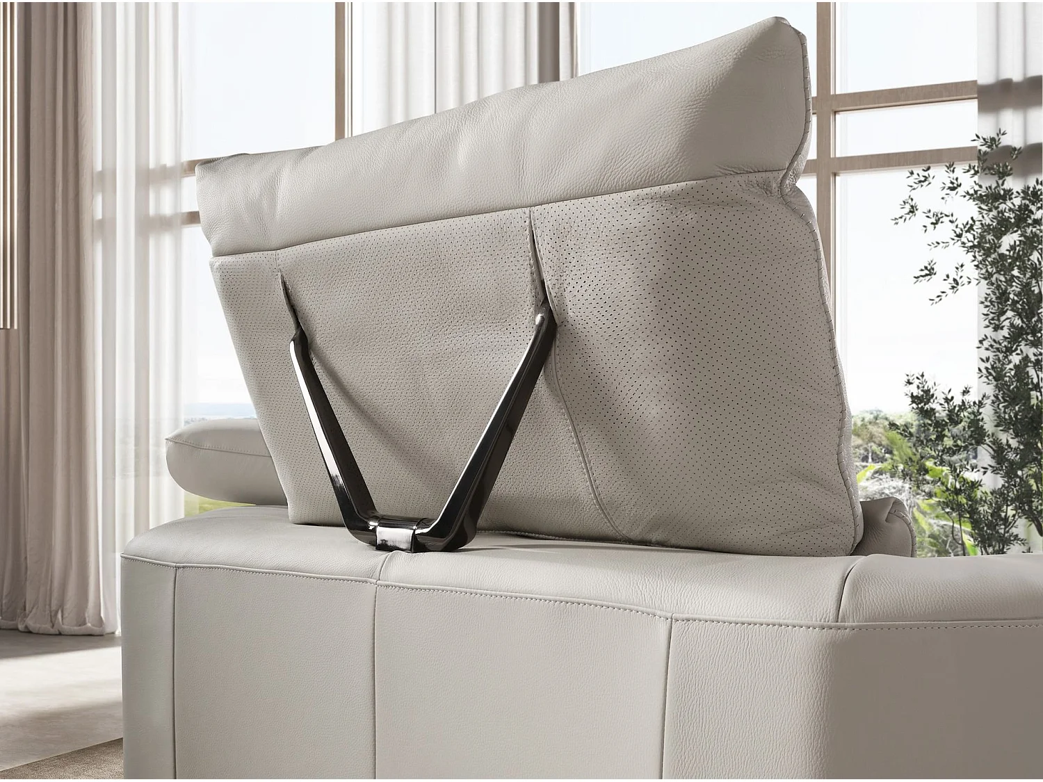 Sofá de canto direito em pele cinzenta clara 6244 ANGEL CERDA