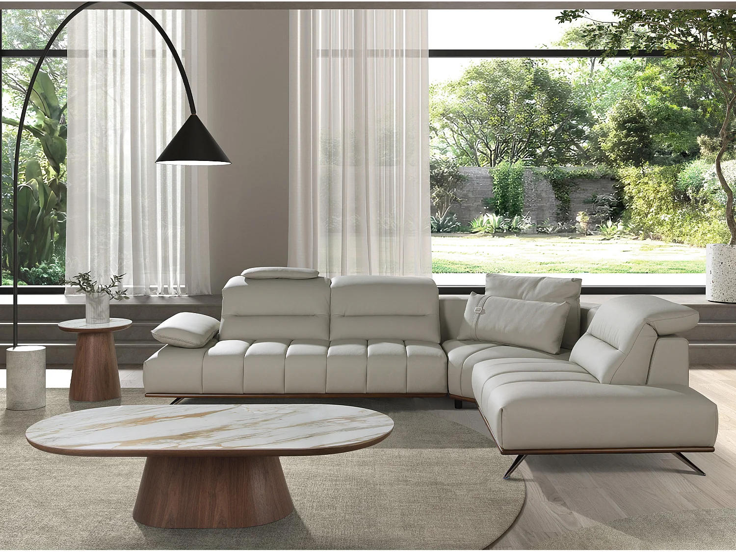 Rechtsseitiges Ecksofa aus hellgrauem Leder 6244 ANGEL CERDA