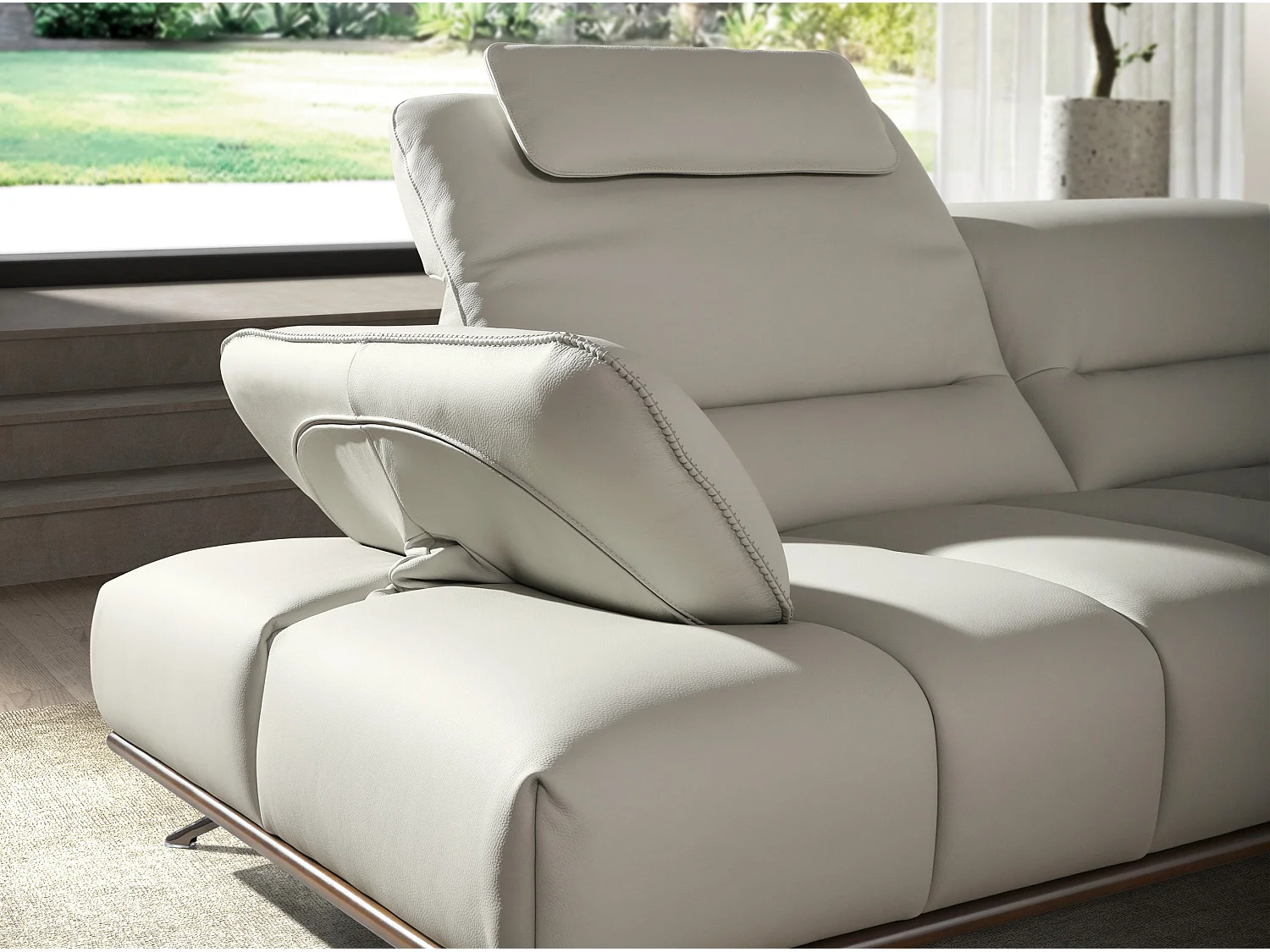 Rechtsseitiges Ecksofa aus hellgrauem Leder 6244 ANGEL CERDA