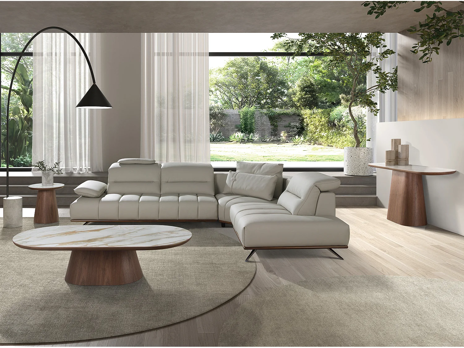 Rechtsseitiges Ecksofa aus hellgrauem Leder 6244 ANGEL CERDA