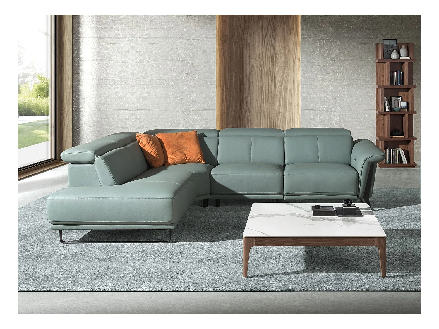 Relax-Ecksofa links in türkisgrünem Leder 6251 ANGEL CERDA