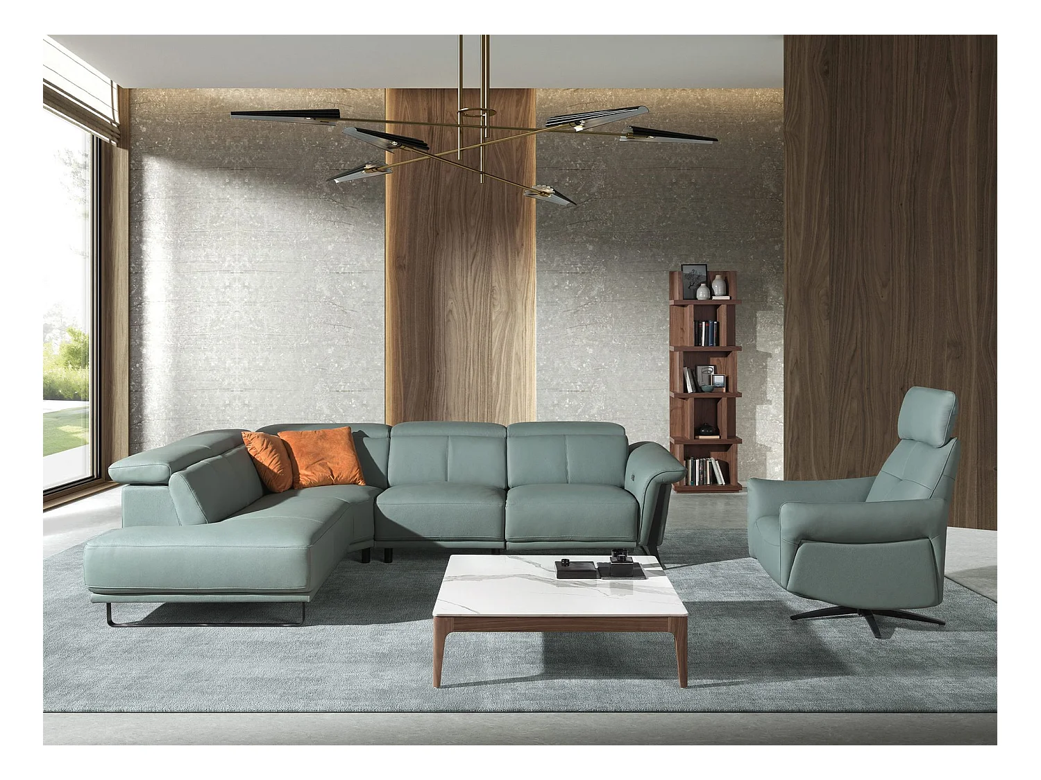 Relax-Ecksofa links in türkisgrünem Leder 6251 ANGEL CERDA