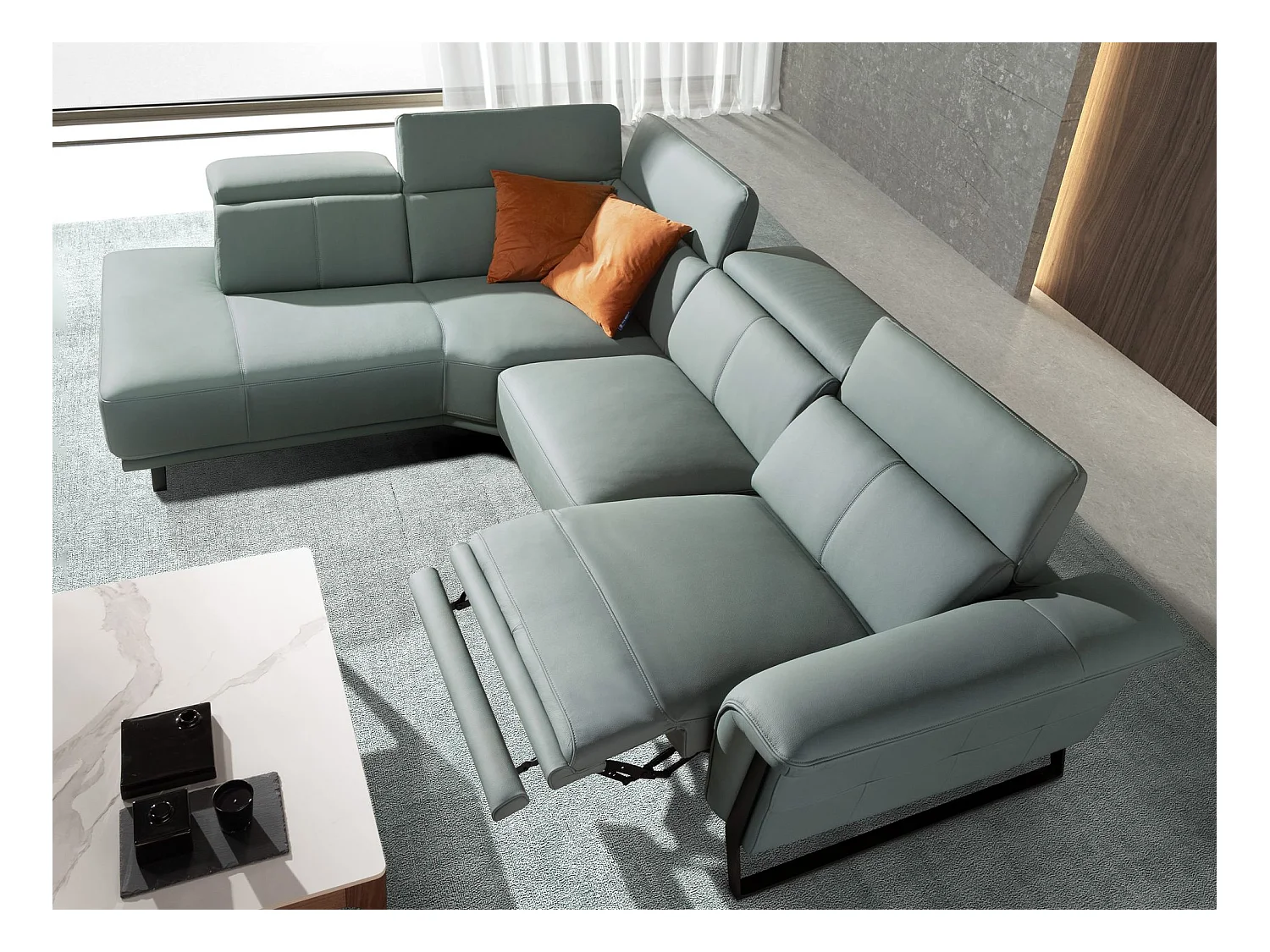 Relax-Ecksofa links in türkisgrünem Leder 6251 ANGEL CERDA