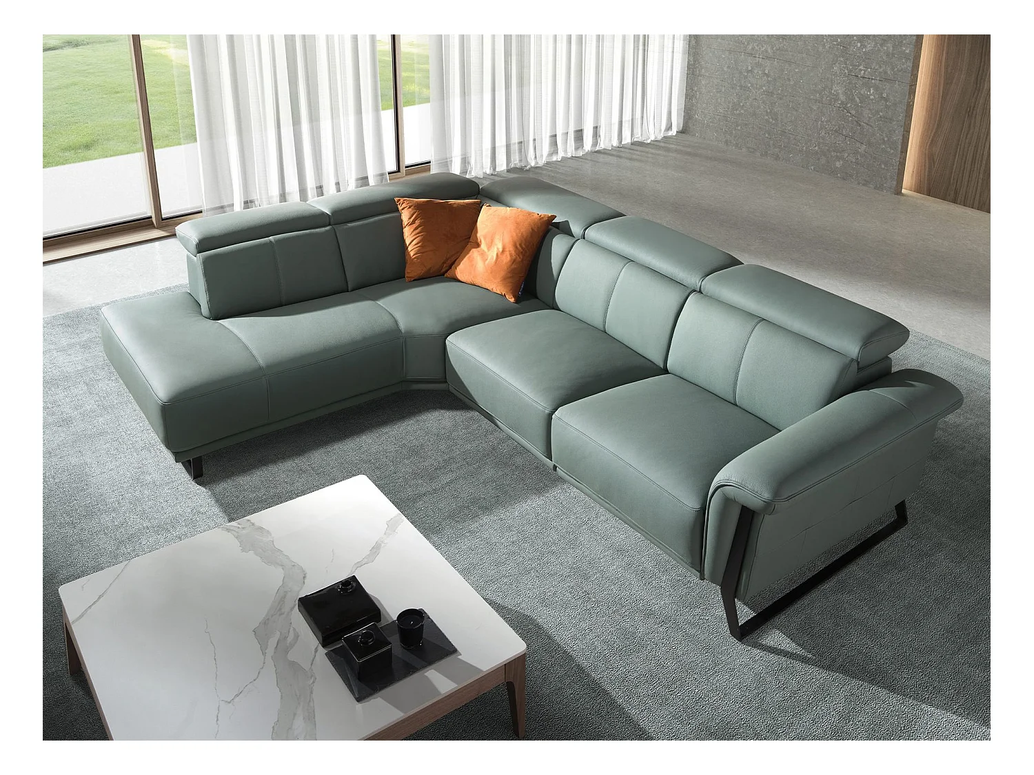 Relax-Ecksofa links in türkisgrünem Leder 6251 ANGEL CERDA