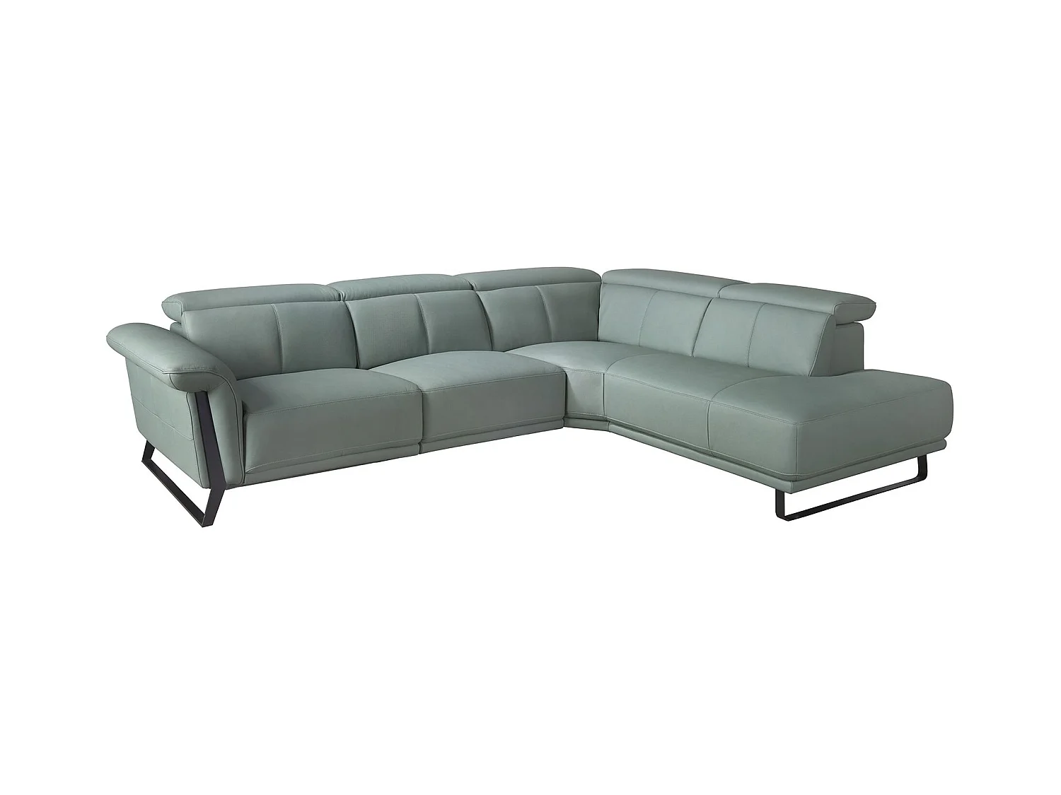 Canapé d'angle relax droite en cuir vert turquoise