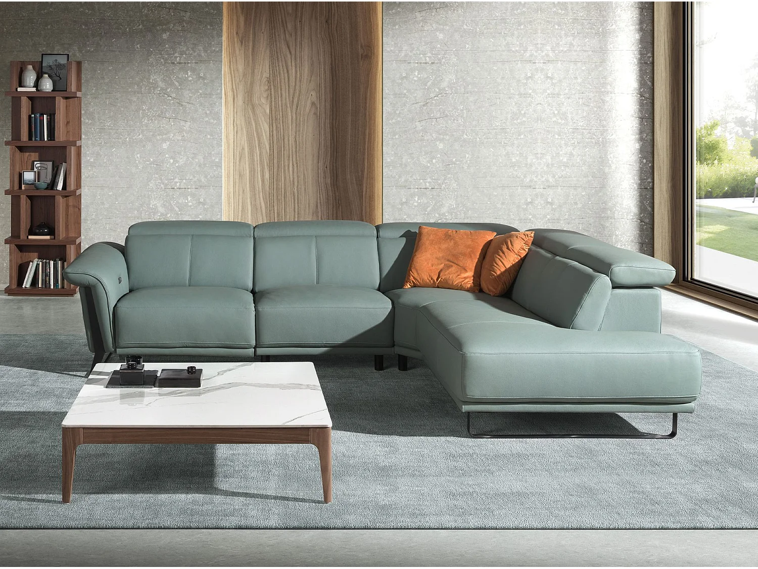 Canapé d'angle relax droite en cuir vert turquoise 6252 ANGEL CERDA