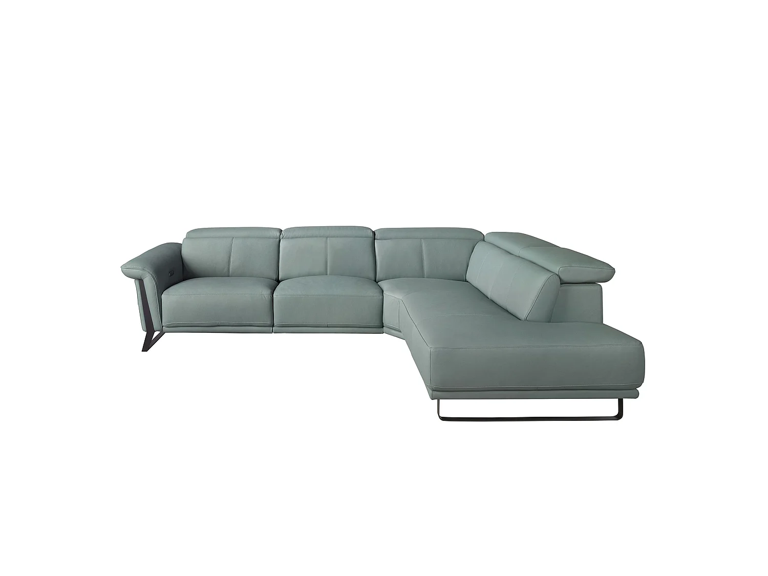 Canapé d'angle droit relax 5 places en cuir turquoise ANGEL