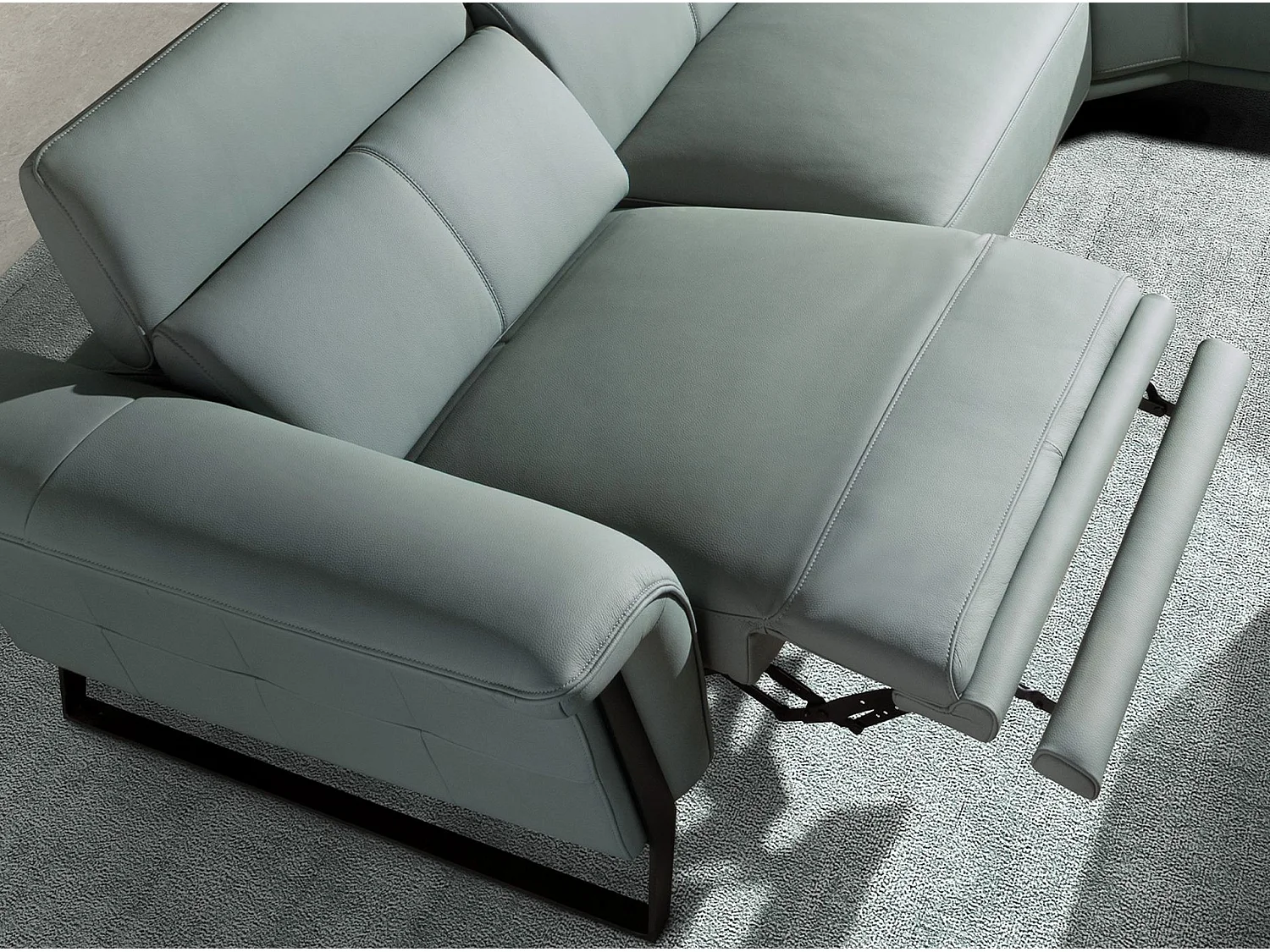 Canapé d'angle droit relax 5 places en cuir turquoise ANGEL