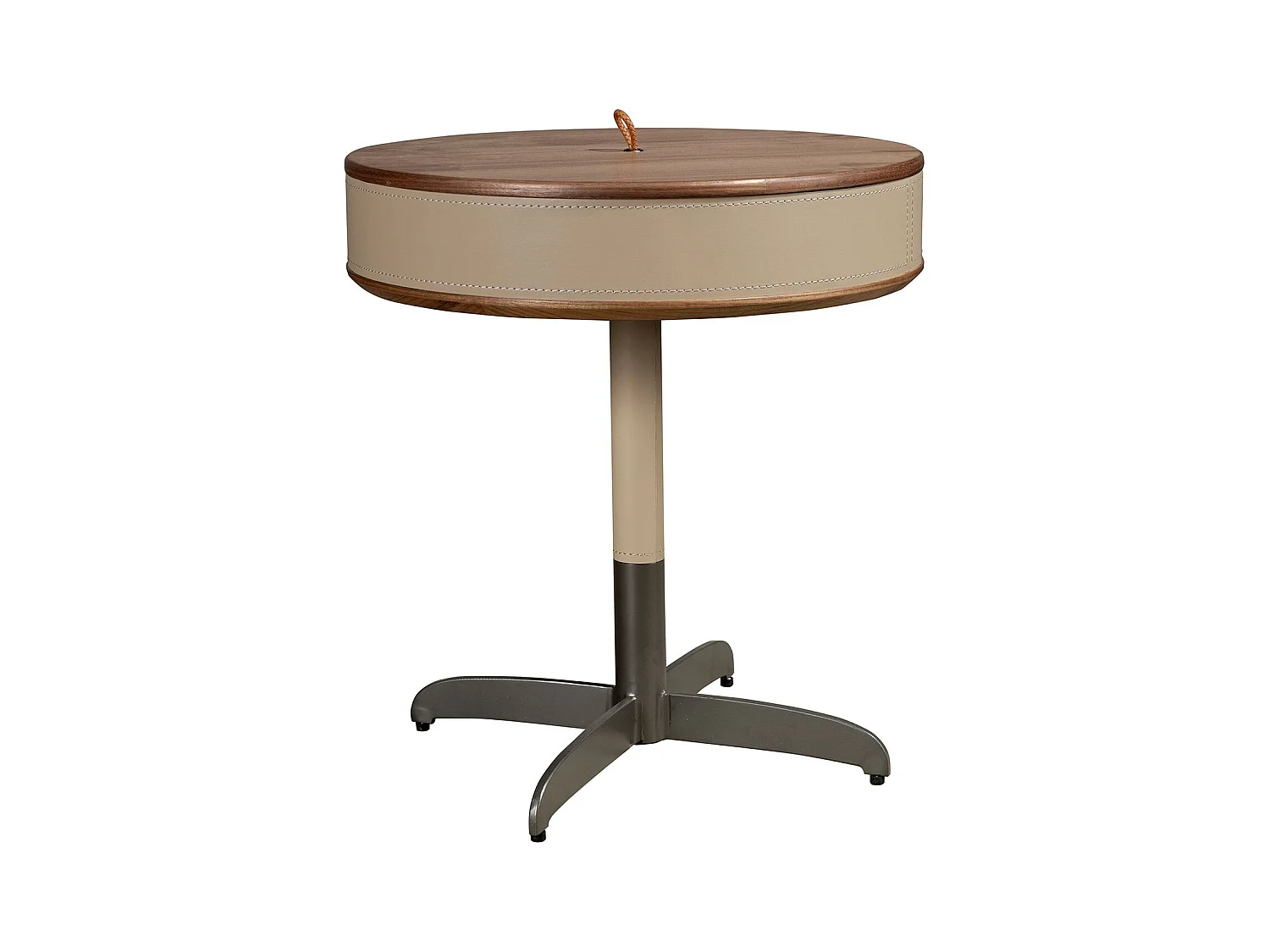 Runder Ecktisch Leder, Nussbaum und grauer Stahl 2156 ANGEL CERDA