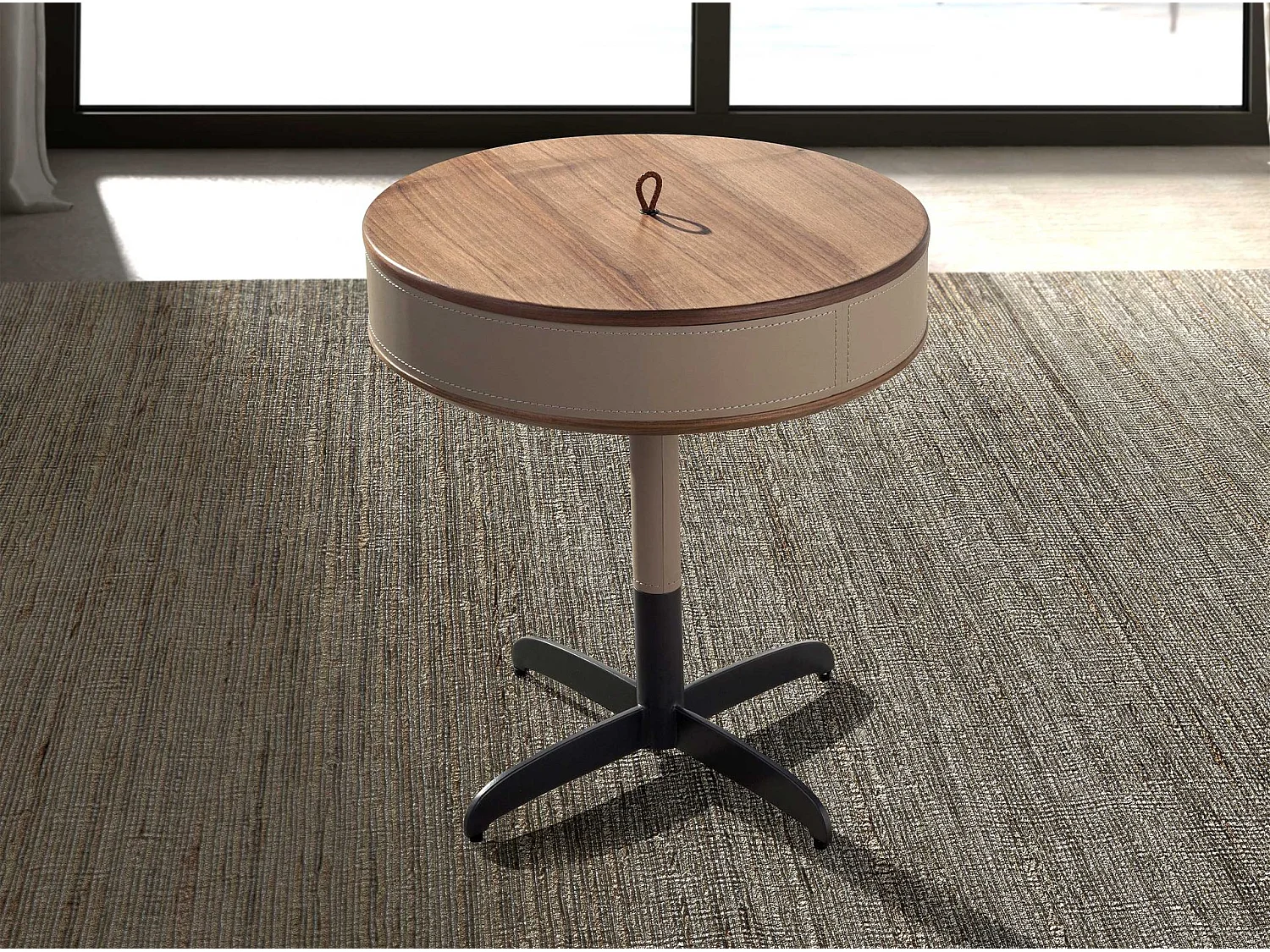 Mesa rincón redonda polipiel, nogal y acero gris 2156 ANGEL CERDA