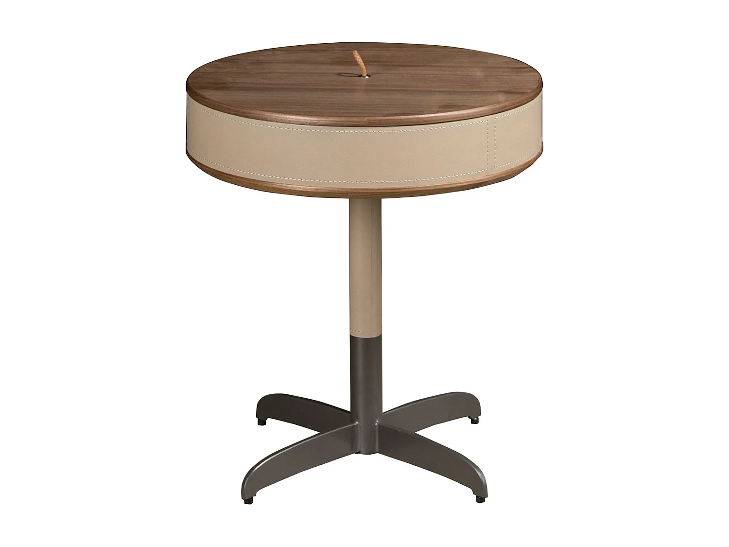 Ronde hoektafel van kunstleer, walnoot en grijs staal 2156 ANGEL CERDA