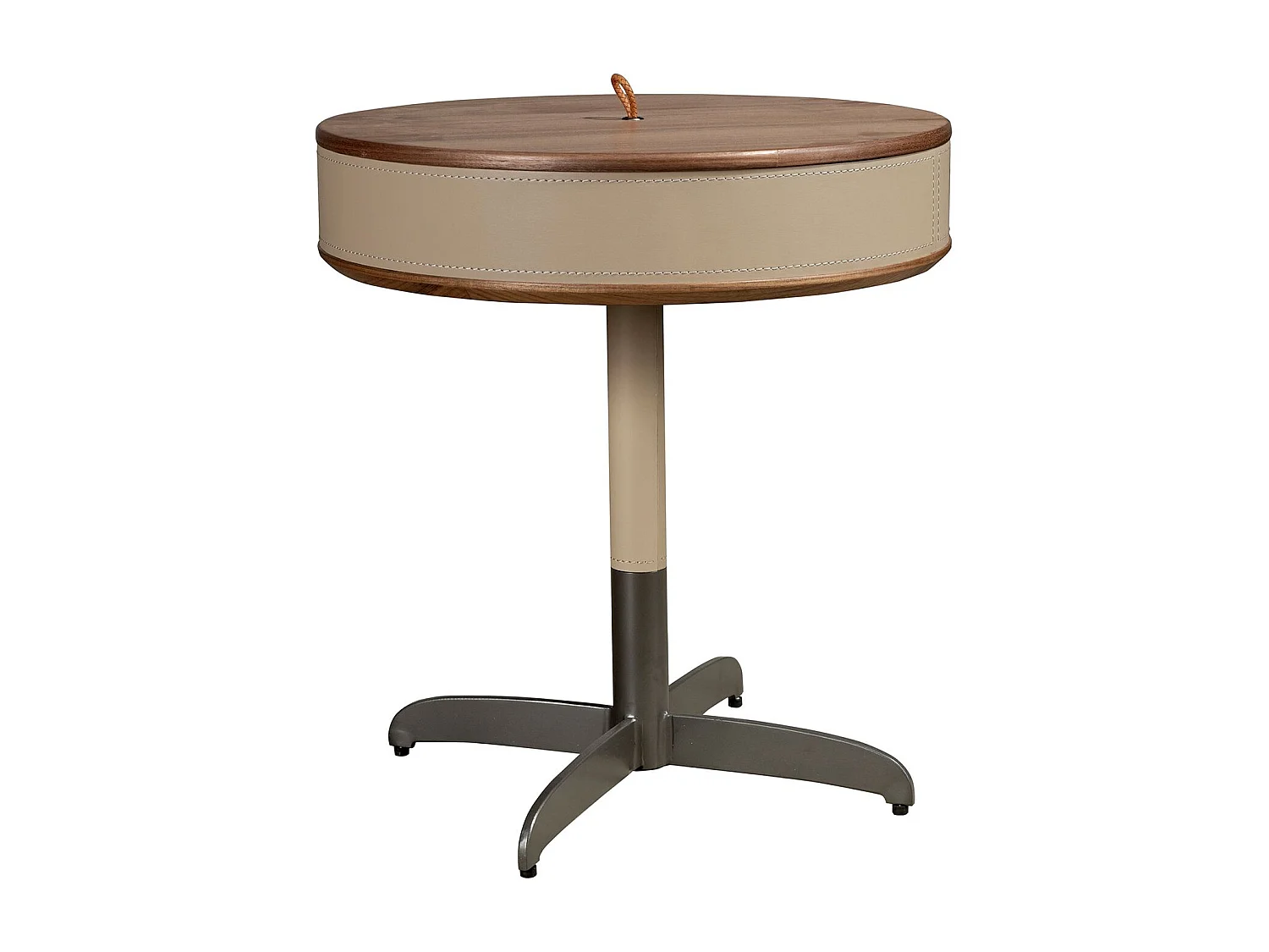 Ronde hoektafel van kunstleer, walnoot en grijs staal 2156 ANGEL CERDA